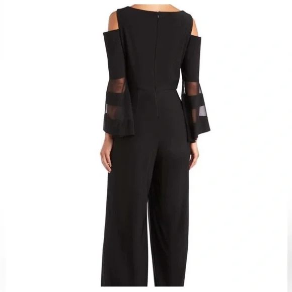 R&M Richards NWT 4P Black Knit Jumpsuit Bell Sleeves, Illusion Neckline Ret $99 - Picture 2 of 10